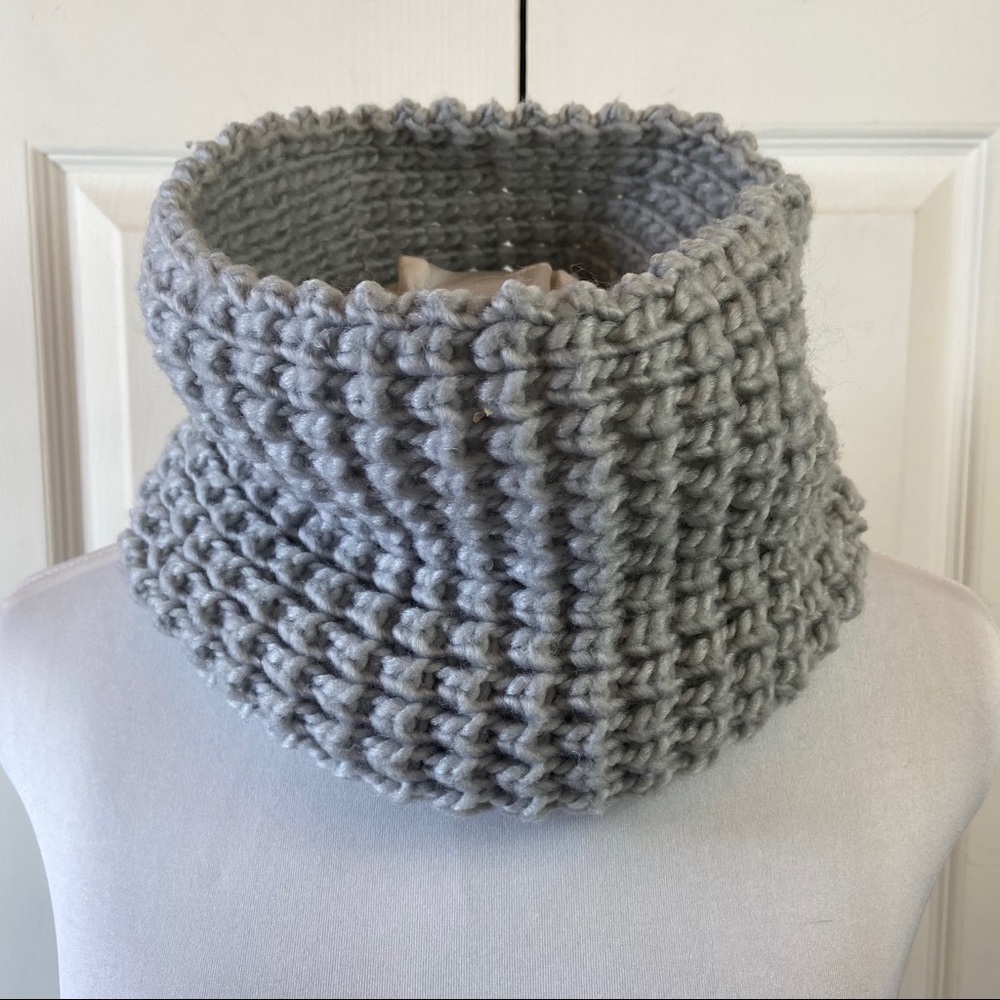 Gertey Gray Crochet Cowl Neck Warmer Scarf OSFA